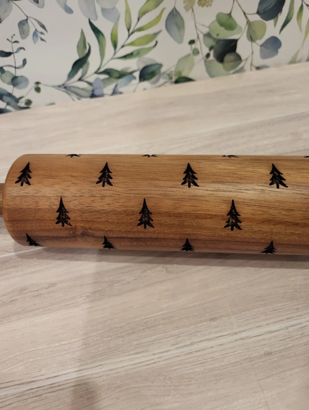Hearth And Hand With Magnolia Engraved Wooden Rolling Pin with Tree Pattern